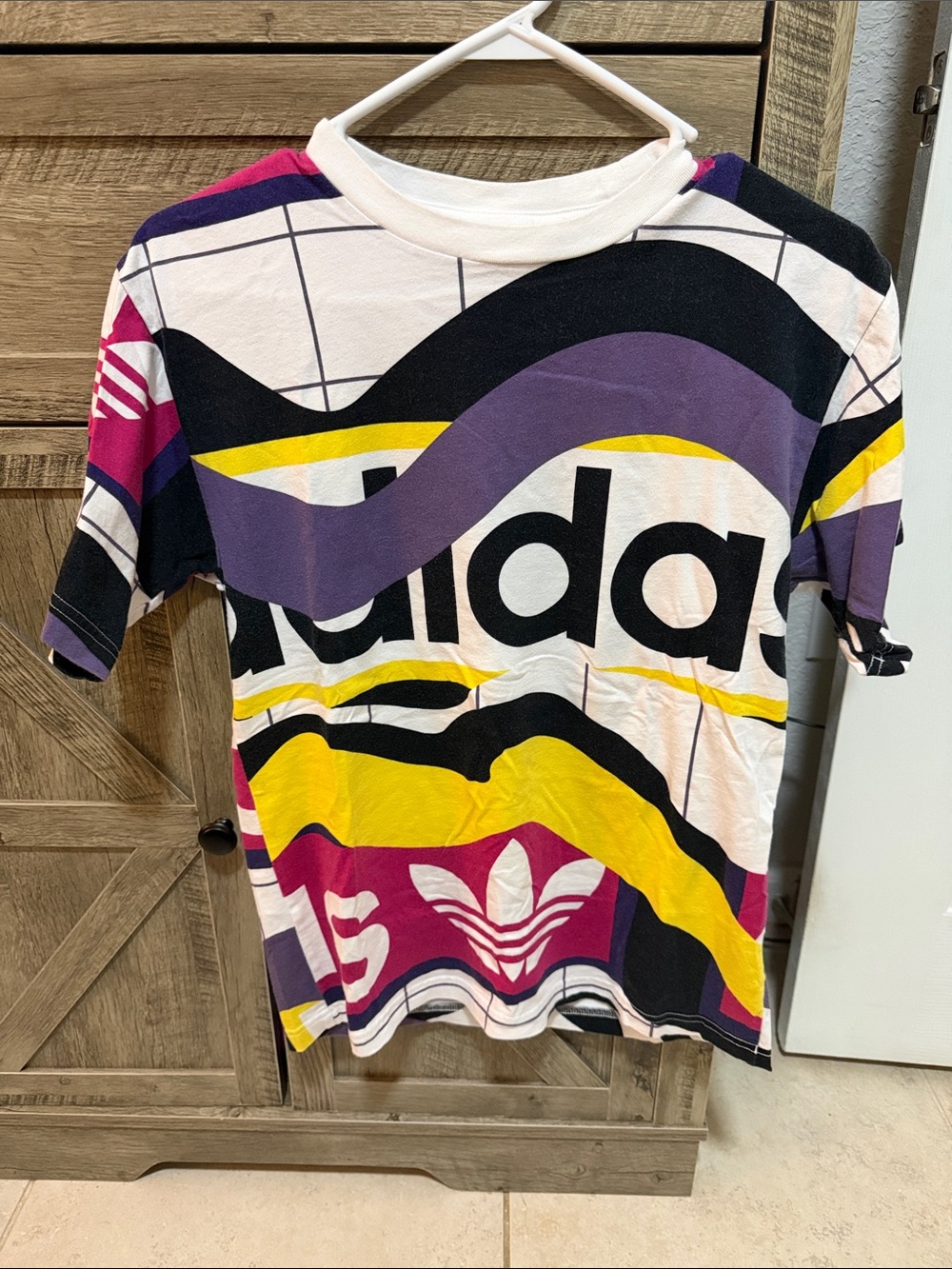 adidas Multicolor Graphic Short Sleeve Tee in Pink, Purple, Yellow & Black